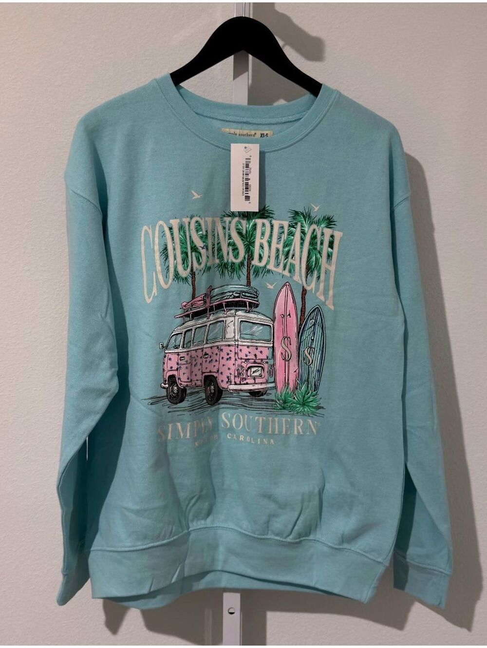 Simply Southern Light Blue Mint Long Sleeve Crew Sweatshirt Women Size XS/S